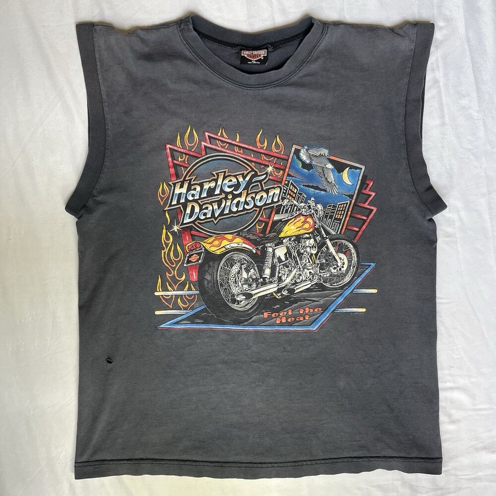 VTG 1995 Harley-Davidson "Feel The Heat" Men’s Sleeveless T-Shirt XL Black 90s